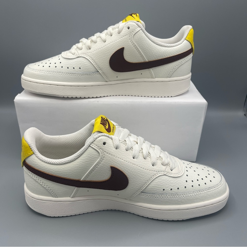 Chic and Comfortable: Nike Women's Court Vision Low - Sail/Yellow/Brown Size 8.5 - Picture 11 of 14